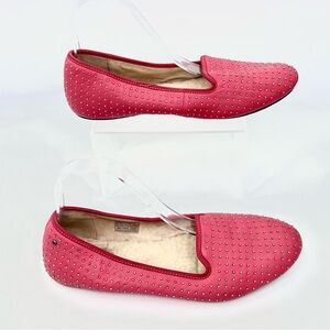 UGG ALLOWAY PINK LEATHER SILVER STUDDED SHEARLING FLATS - 10